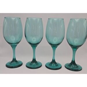Vintage Wine Glass Stemmed Aqua Teal Sleek Mid-Century Modern Jeweled Tone...